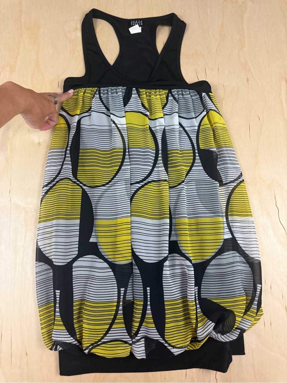 Joyce Leslie Black Racerback Dress with Yellow and White Graphic Skirt
